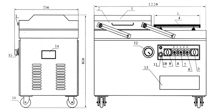 XH500-2SB雙室真空包裝機外形圖